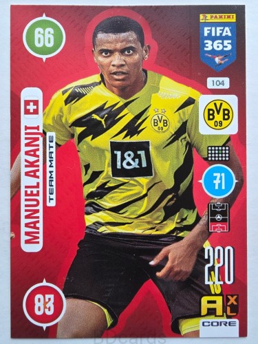 2021 Panini Fifa 365 Manuel Akanji Borussia Dortmund Nr 104 /O