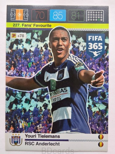 2015-16 Panini Fifa 365 Youri Tielemans RSC Anderlecht Fans /LU2
