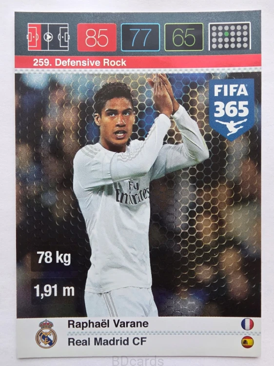 2015-16 Panini Fifa 365 Raphael Varane Real Madryt Defensive Rock /AU1/2