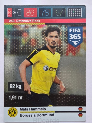 2015-16 Panini Fifa 365 Mats Hummels Borussia Dortmund Defensive Rock /AU6