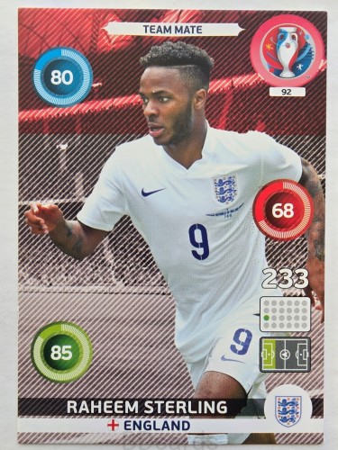 2016 Panini Euro Raheem Sterling Anglia Nr 92 /Q4