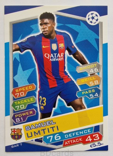 2016-17 Topps Match Attax Samuel Umtiti Fc Barcelona /B
