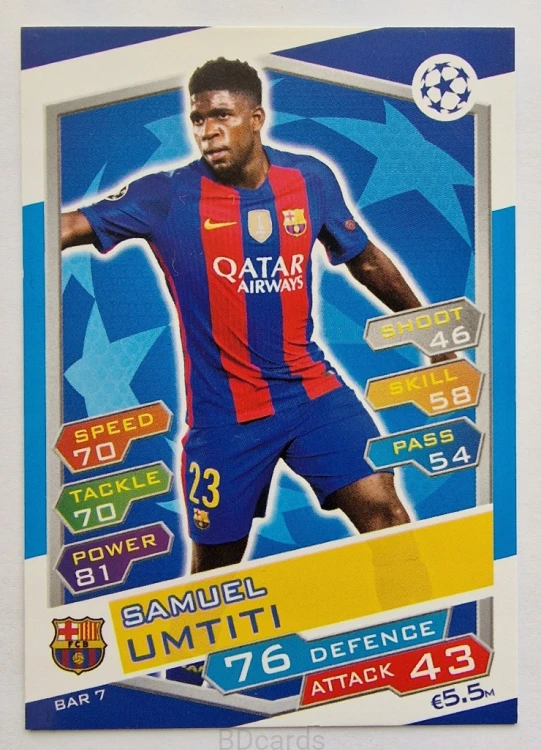 2016-17 Topps Match Attax Samuel Umtiti Fc Barcelona /B