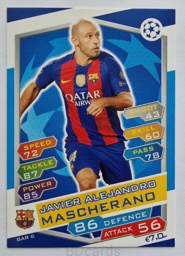 2016-17 Topps Match Attax Javier Alejandro Mascherano Fc Barcelona /B