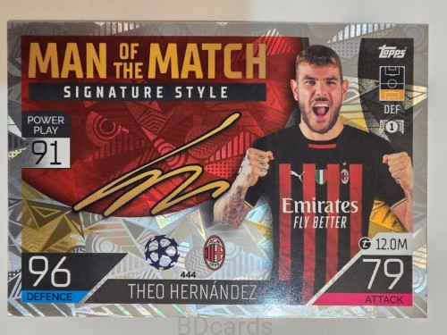 2022-23 Topps Match Attax Theo Hernandez Ac Milan Signature Style /A