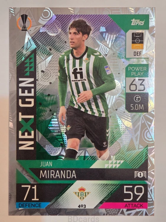 2022-23 Topps Match Attax Juan Miranda Real Betis Next Gen /A