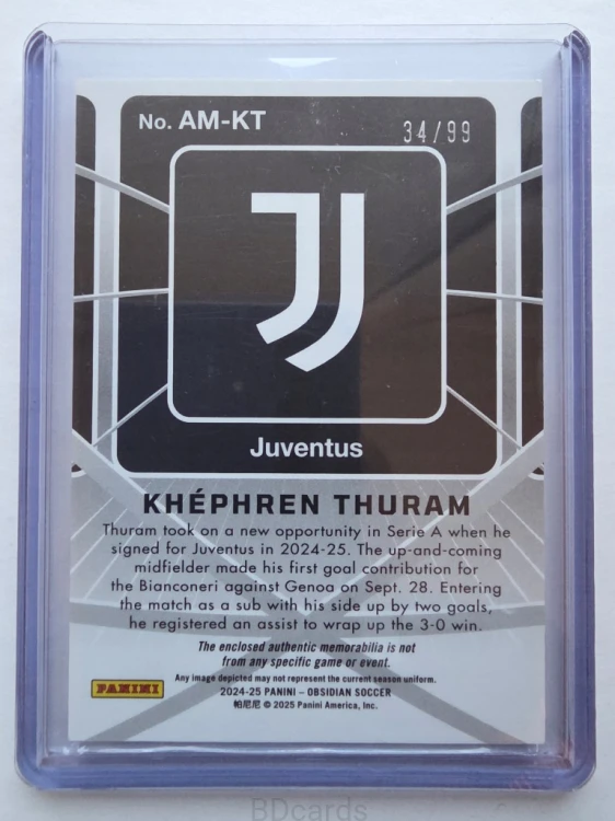 2024-25 Panini Obsidian Atomic Khephren Thuram Juventus /99 Patch Relic /B
