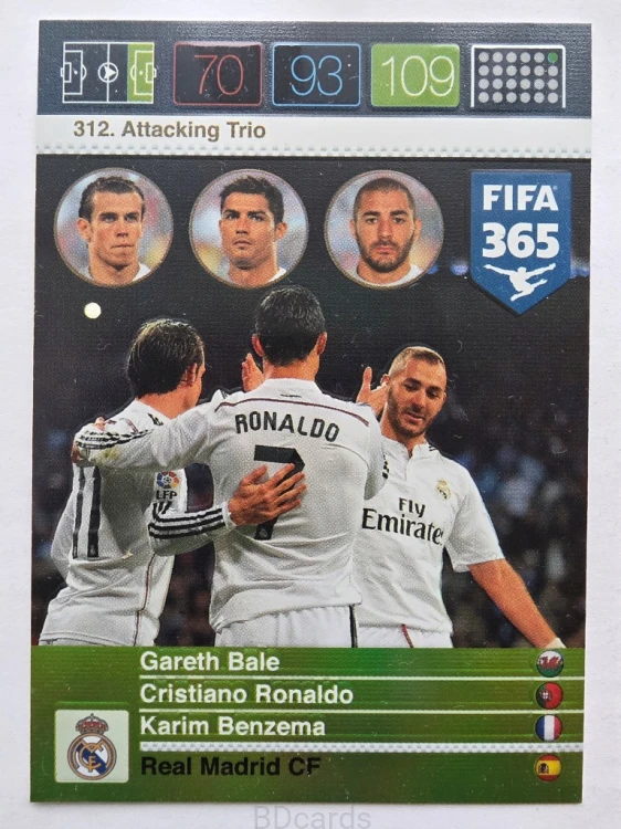 2015-16 Panini Fifa 365 Ronaldo Bale Benzema Real Madryt Trio /FR12