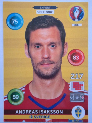 2016 Panini Euro Andreas Isaksson Expert Szwecja Nr 385 /J19