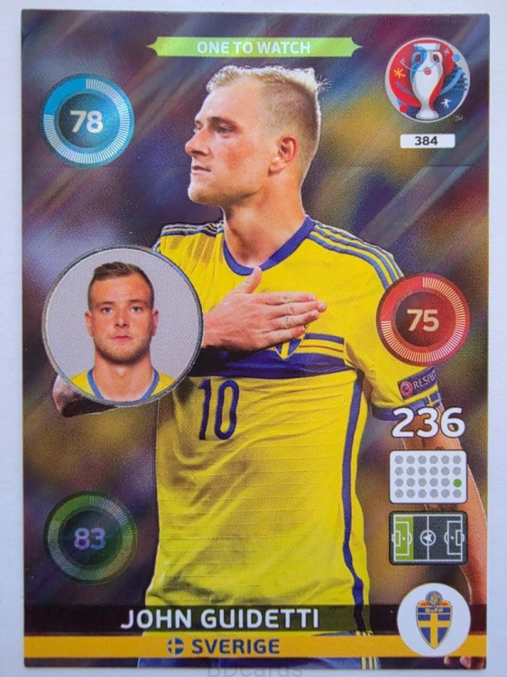 2016 Panini Euro John Guidetti One to Watch Szwecja Nr 384 /J19