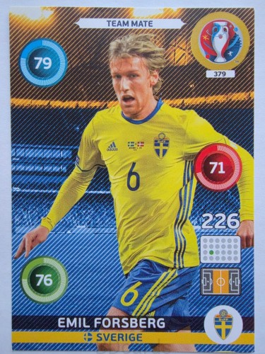 2016 Panini Euro Emil Forsberg Szwecja Nr 379 /J18