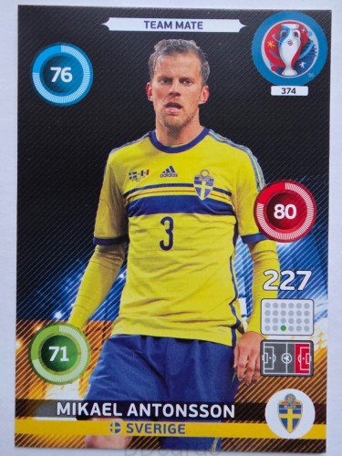 2016 Panini Euro Mikael Antonsson Szwecja Nr 374 /J17