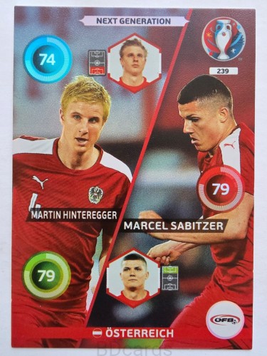 2016 Panini Euro Hinteregger Sabitzer Next Generation Austria Nr 239 /H3