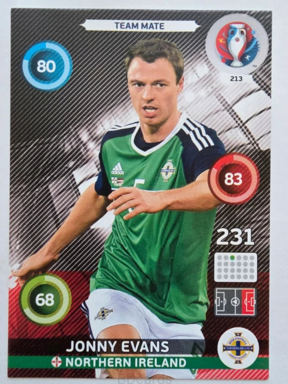 2016 Panini Euro Jonny Evans Irlandia Połnocna Nr 213 /W22