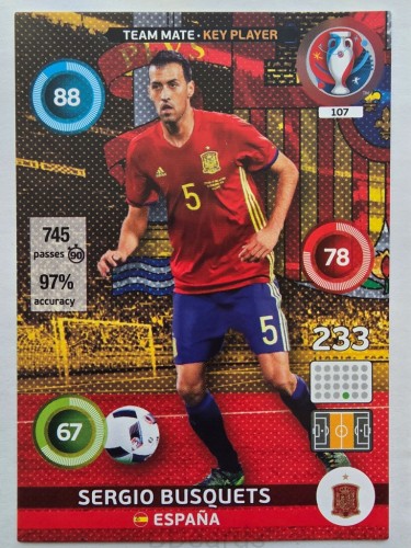 2016 Panini Euro Sergio Busquets Key Player Hiszpania Nr 107 /Q10