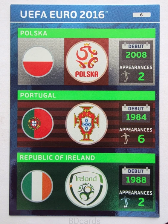 2016 Panini Euro Polska Portugalia Irlandia Nr 6 /O2
