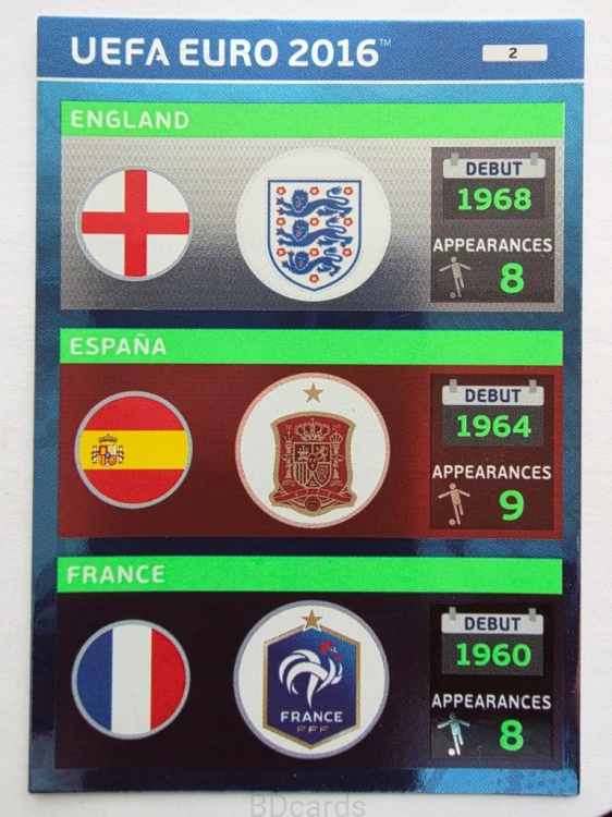 2016 Panini Euro Anglia Hiszpania Francja Nr 2 /O1