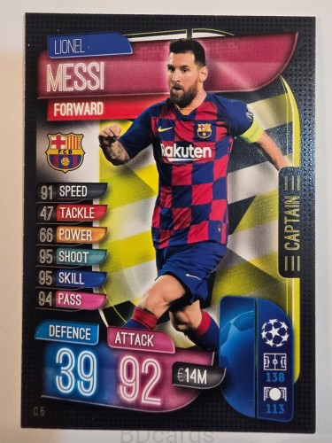 2019-20 Topps Match Attax Lionel Messi Fc Barcelona Captain /A97
