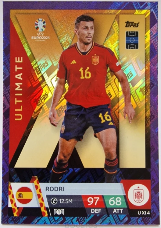 TE2 Rodri Hiszpania Ultimate U XI 4 Purple Topps Euro 2024