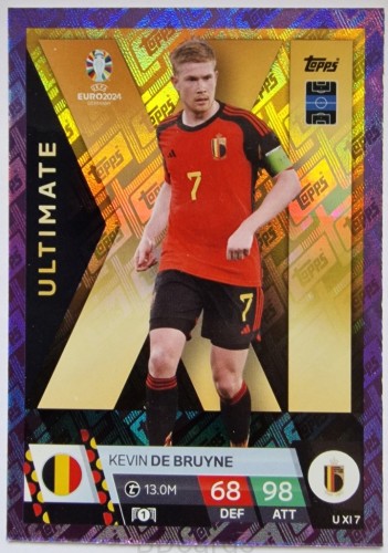 TE3 De Bruyne Belgia Ultimate U XI 7 Purple Topps Euro 2024