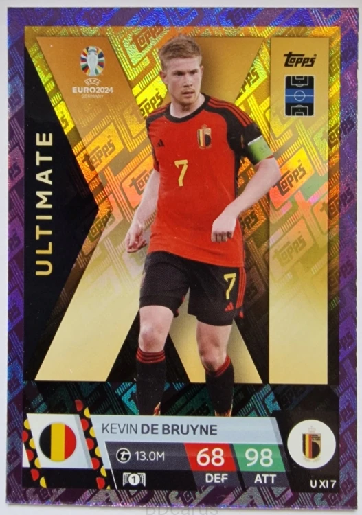 TE3 De Bruyne Belgia Ultimate U XI 7 Purple Topps Euro 2024