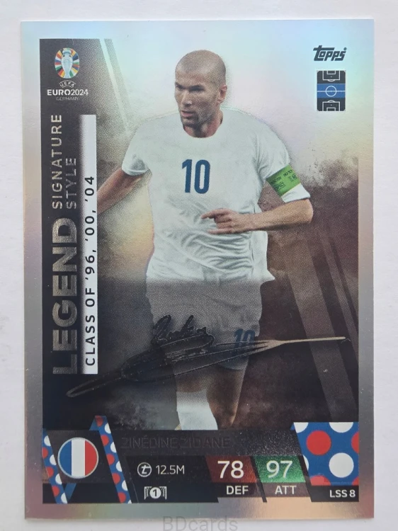 2024 Topps Euro Zidane Francja Legend Autograf Nadruk /F