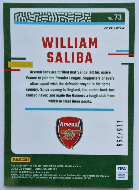 2023-24 Panini Donruss Optic Saliba Arsenal /299 Red /SP1